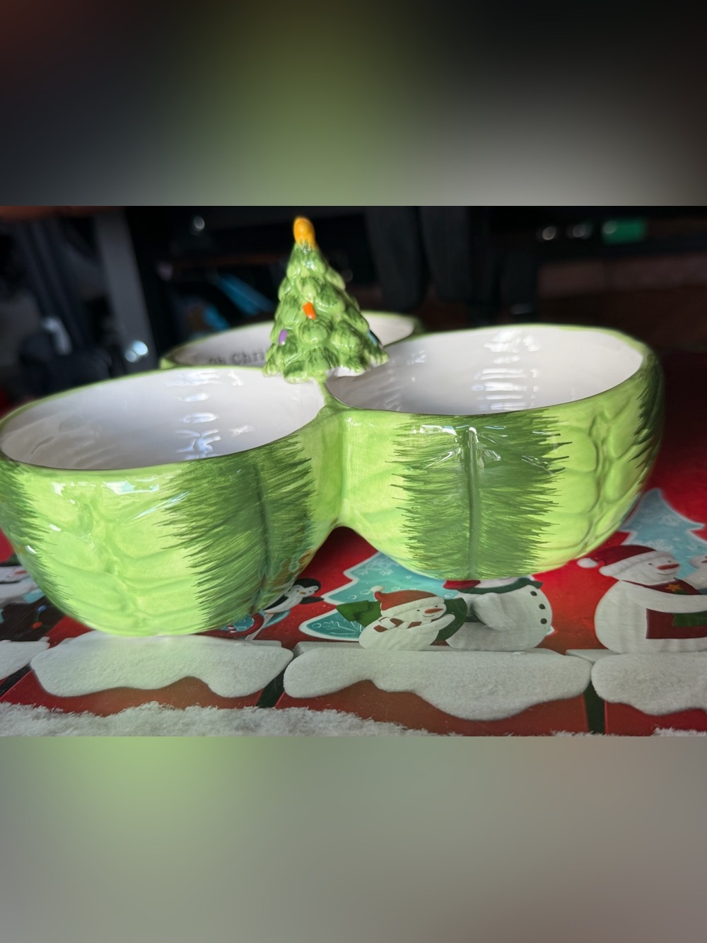 Hallmark Lime Green Ceramic Holiday Divided Serving Dish with Tree Accent
